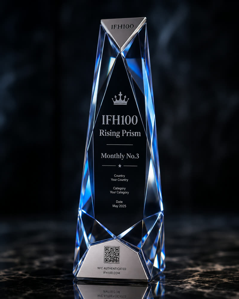 IFH100 Rising Prism — 오로라 블루 크리스탈 트로피